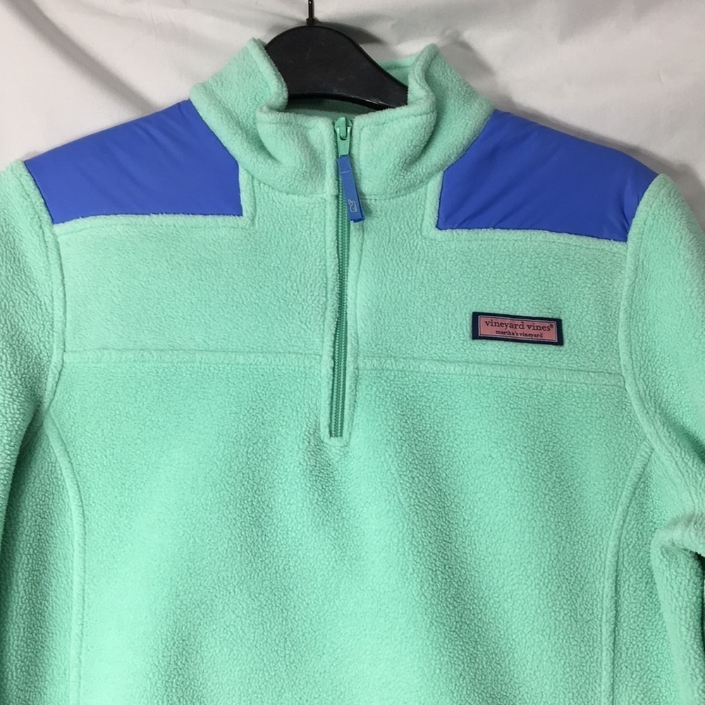 Vineyard Vines Women’s Mint and Blue Half-Zip Fleece Sweatshirt Size XS Like-NEW - Picture 2 of 4